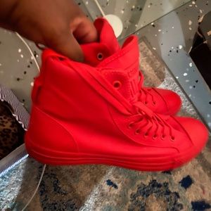 Bright Neon Red High Top Converses